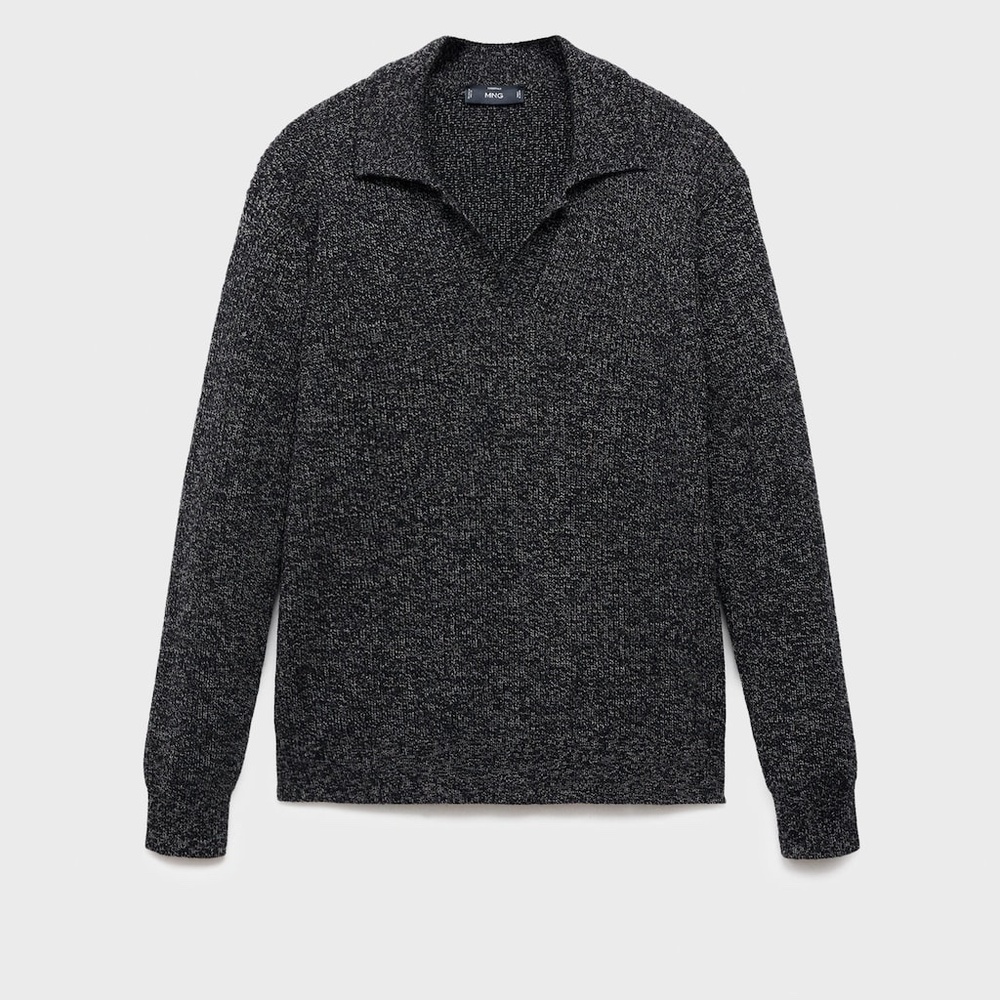 MANGO MAN - 100% cotton polo-neck sweater dark heather grey - M - Man